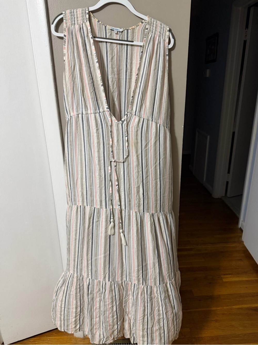 blue island Striped Maxi Dress in Pink, Cream and Gray